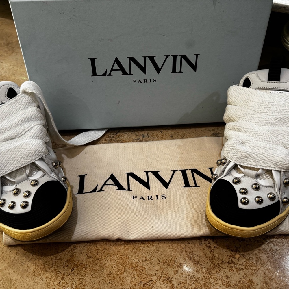 Lanvin Black and White Studded Sneakers
